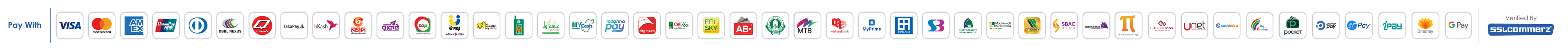 Accepted payment methods: Visa, Mastercard, Amex, bKash, Nagad, Rocket and other local banks — Verified by SSLCommerz